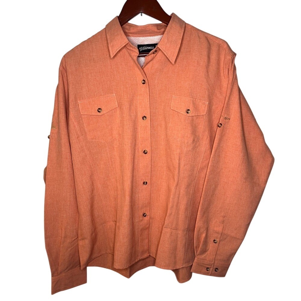 Wilderness Pro USA Mens XL Orange Fishing‎ Shirt UPF 40+ Long Sleeve Ventilated